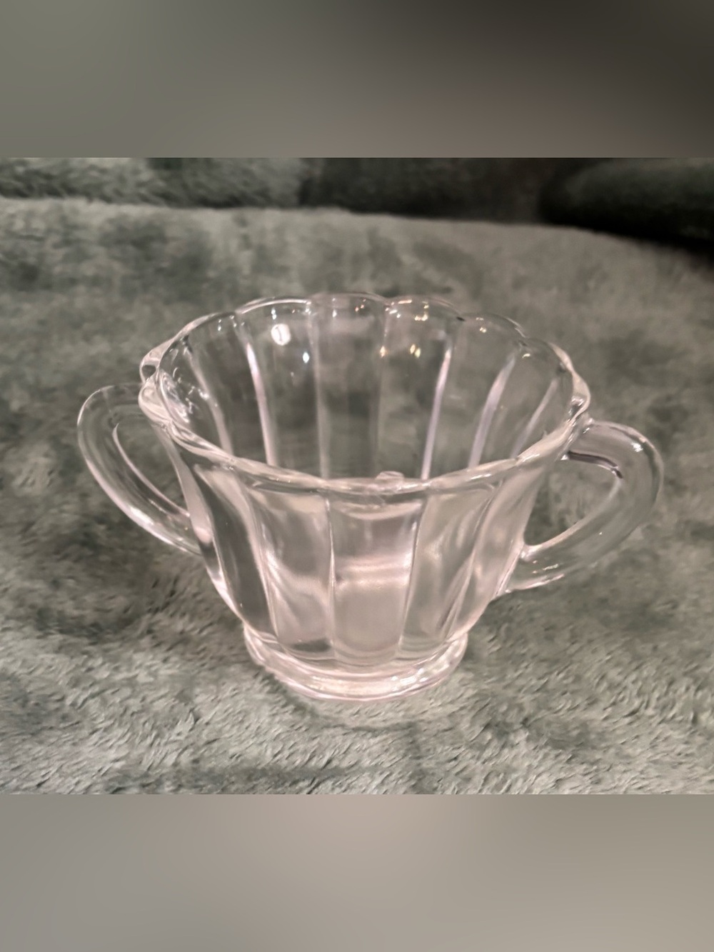 Vintage Bloom Clear Glass Double-Handled Sugar Bowl